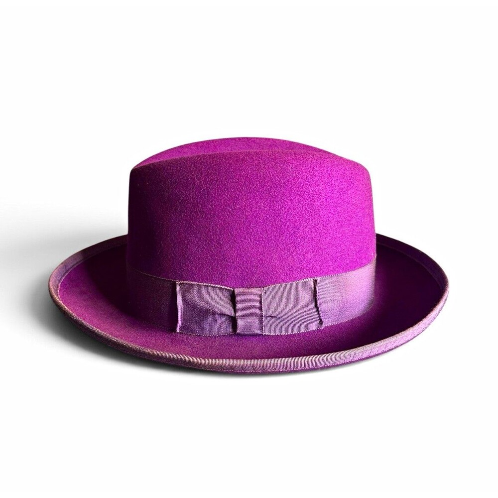 Golden Gate Hat Co Godfather Wide Brim Purple Dapper Mob Boss Willie Wonky 7 3/8
